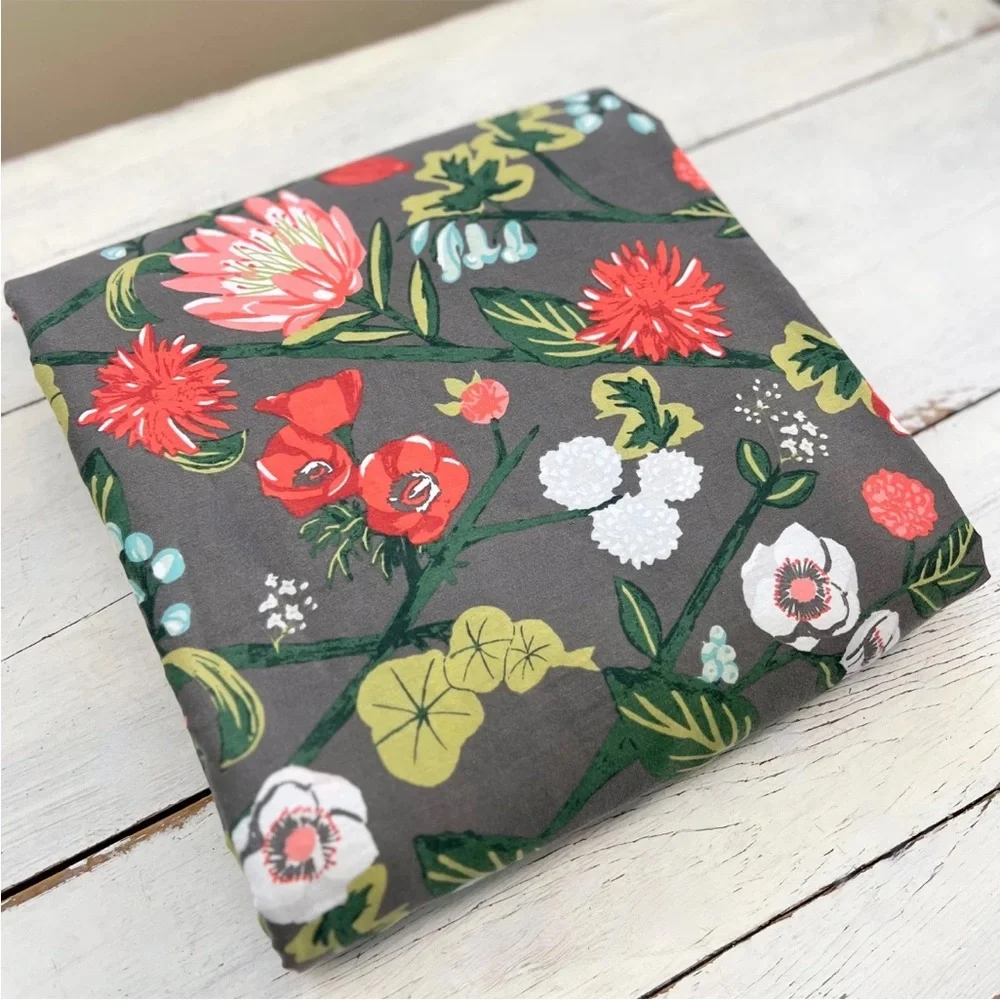 West Elm Garden Trellis Floral Duvet Cover KING Abstract Woodland Holiday Gray